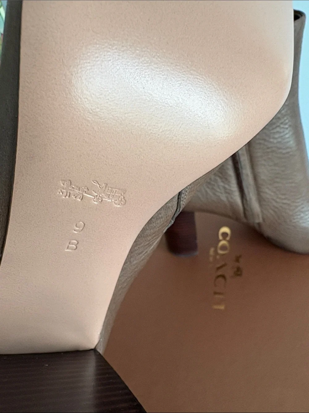 Coach Brown Leather Chain-Trim Block Heel Ankle Boots